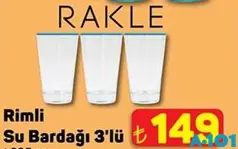 RAKLE SİMLİ SU BARDAĞI 3'LÜ 395 CC